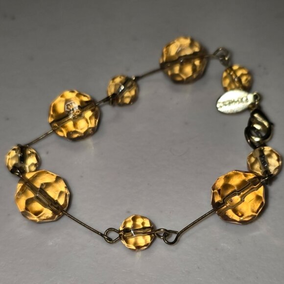 Vintage Handmade Gold Tone Yellow Beaded Fashion Bracelet 18 - Picture 1 of 2